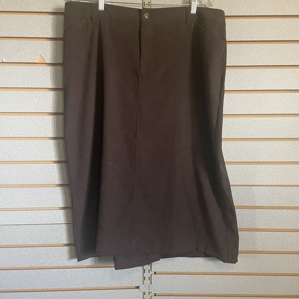 Cj Banks Size 16 W Brown Mid Calf Skirt Stretch Waist Pockets Belt Loops Buttons